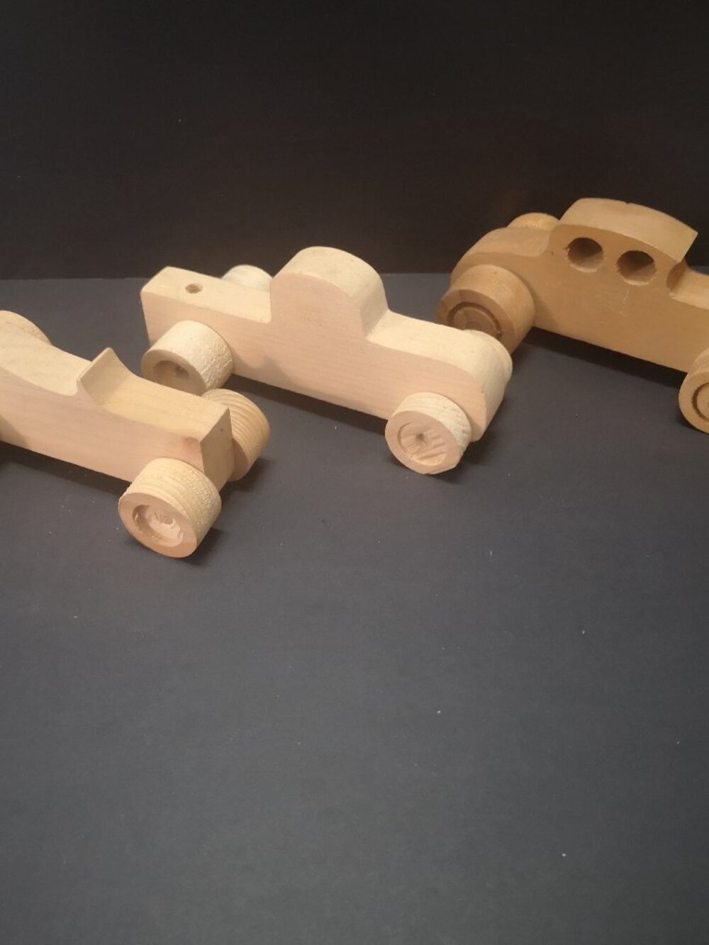 Handmade Set of 3 Wooden Toy Cars w/ Wheels Made of Natural Unfinished Wood